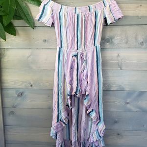 Girls Pastel Striped Hi-Low Dress with Shorts